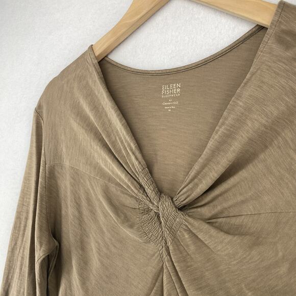 EILEEN FISHER GARNET HILL Top M Pajama Twisted Knot Slub Organic Cotton Brown - Picture 4 of 10